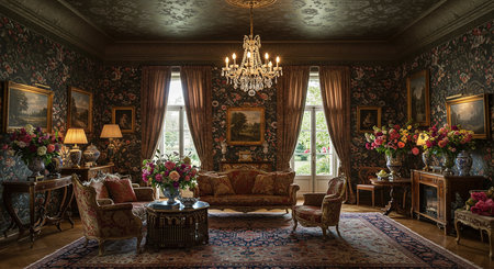 Luxury royal interior of a country house. Victorian furniture.の素材