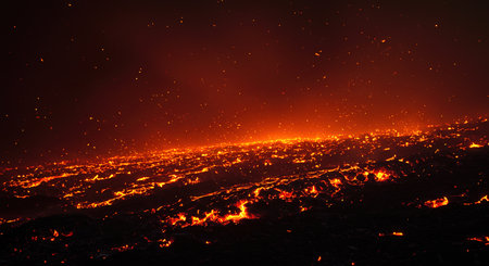 Aerial view of volcano crater at night, Hawaii, USA.の素材