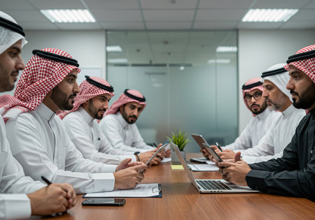 Group of arabic business people working together in the office.の素材