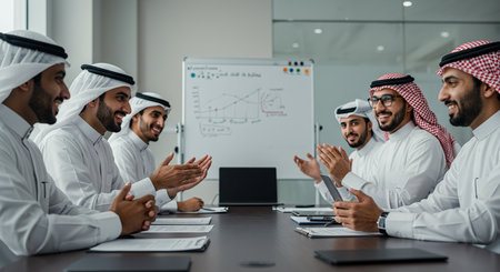 Group of arabic business people in a meeting at office.の素材