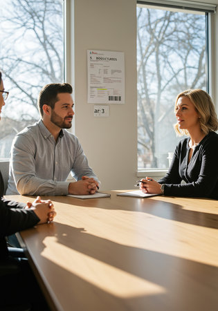 Image of a group of business people in a meeting at office.の素材