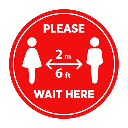 Social Distancing Signage or Floor Sticker for help reduce the risk of catching coronavirus Covid-19. Vector sign.のイラスト素材
