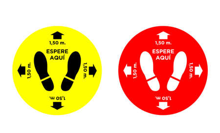 Floor stickers. Social distancing for print. Please wait here. Stop, keep your distance.のイラスト素材