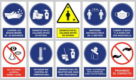 Simple Set of Covid-19 Protection Flat Icons. Icons as Guidance Protective Measures, Coronavirus Prevention, Hygienic Healthcare, Solution, Awareness, Hands Wash, Wear Face Mask etcのイラスト素材
