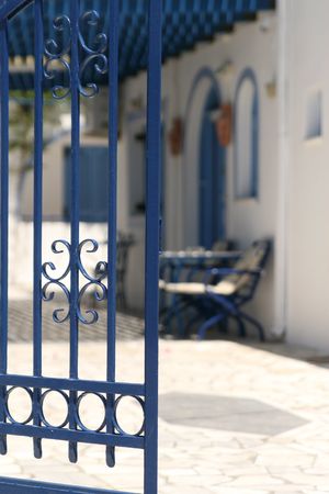 A view to the private yard (Santorini, Greece)の写真素材