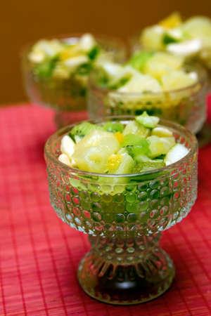 closeup ice-cream bowl with fresh fruit saladの写真素材