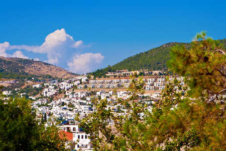 view of the white houses in Bodrum, Turkey, on the Aegean seaの写真素材