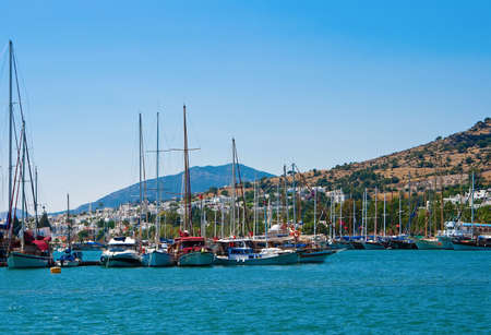 sailing yachts in a Bodrum harborの写真素材
