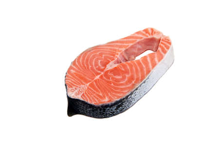 close-up raw fresh salmon isolated on white backgroundの写真素材