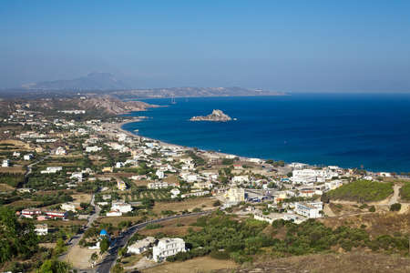panorama of the Kamari bay with little island Kastri in the south part of the Kos in Greece, Dodecaneseのeditorial素材