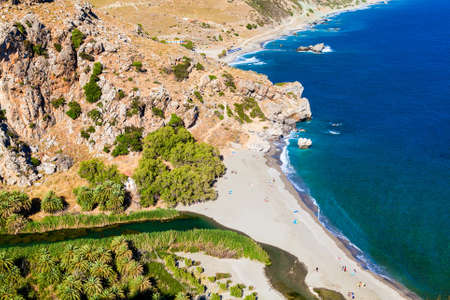 view of Preveli beach at Libyan sea, south Crete, Greeceの写真素材