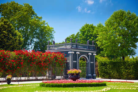 beautiful pavilion and a path made of roses at the Schonbrunn park in Viennaの写真素材
