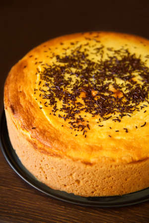 homemade curd pie with chocolate chipsの写真素材