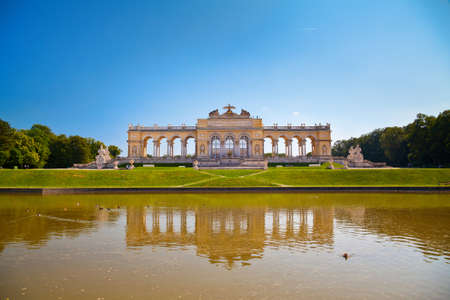 famous gazebo Gloriette in the Schonbrunn Palace Garden and its reflection in the pondのeditorial素材