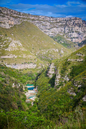 the canyon of Cavagrande and lakes created from erosion inside the low land areaの写真素材
