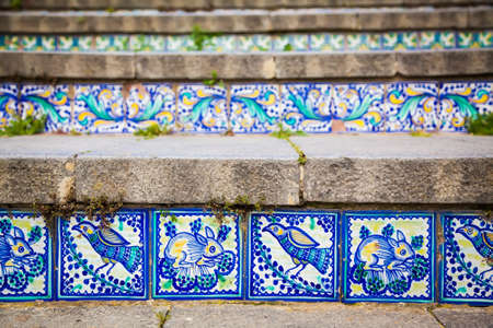 close-up ceramic tiles on the steps named Santa Maria del Monte at Caltagirone, Sicily