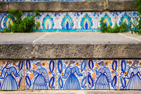 close-up ceramic tiles on the steps at Caltagirone, Sicilyの写真素材