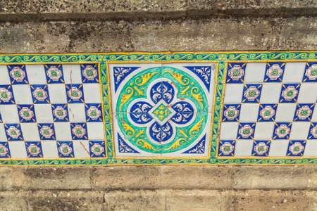 outdoors decorative tile on the wall at Caltagirone, Sicilyの写真素材