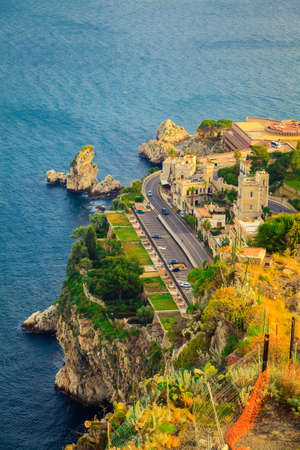 quayside of the town Taormina in Sicily, Italyの写真素材