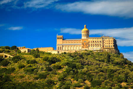 the Black Madonna Church tops the hill, its located in Tindari, Sicily, Italyの写真素材