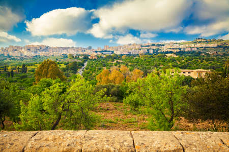 Agrigento city seen from the Valley of Temples, Sicilyの写真素材