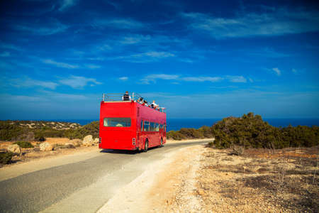 wedding special traditional red bus in Cyprus, it is used for tourists who come to the island for marriageの写真素材