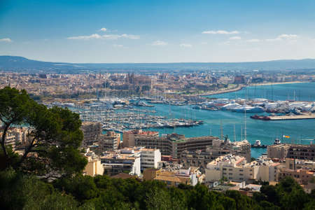 beautiful aerial view of the port and historical centre of Palma de Mallorca Spainの写真素材