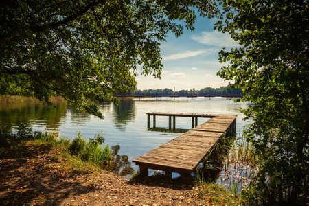 pier at the lake Galve in Trakai, Vilnius, Lithuaniaの写真素材