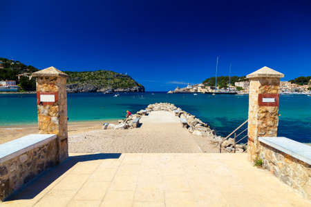 a small pier at the beach of Port de Soller, Majorca, Spain