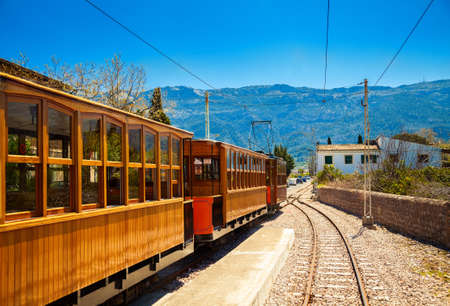 famous vintage old train in Soller, Mallorca, Spainの写真素材