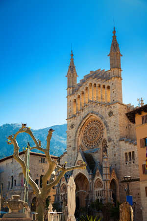 Beautiful church of Sant Bartomeu (Saint Bartholomew) in the central square of Soller, Majorca,...