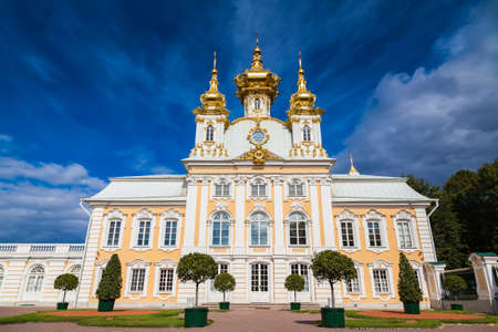 beautiful Palace church of Saint Peter and Paul in Peterhof, Saint-Petersburg, Russiaのeditorial素材