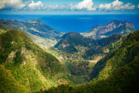 beautiful landscape with Atlantic ocean and hills of Madeira, Portugalの写真素材