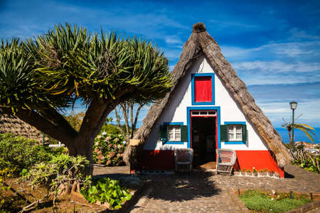 traditional Madeira house in Santana, built of wood and thatched with strawのeditorial素材