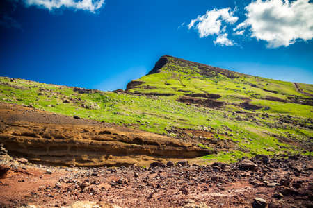 colorful landscape at the Ponta de Sao Lourenco, the eastern part of Madeira, Portugalの写真素材