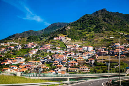 highway along the small village in Madeira island, Portugalの写真素材