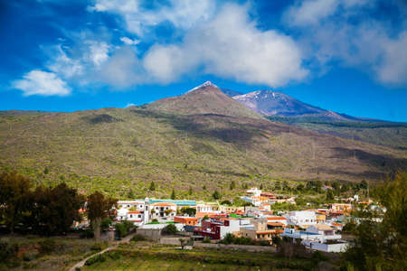 Santiago del Teide town with the volcano on the background, Tenerife, Canary Islands, Spainの写真素材