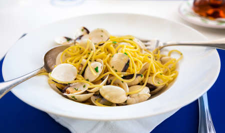 close-up seafood pasta with clams Spaghetti alle Vongoleの写真素材