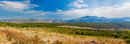 panoramic nature landscape from the mountain above Dubrovnik, Croatiaの写真素材