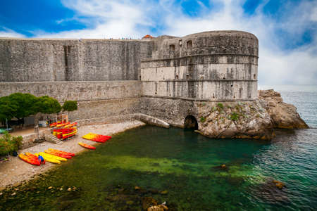 view of the Dubrovnik City Walls near the public beach Kolorina, Croatiaの写真素材