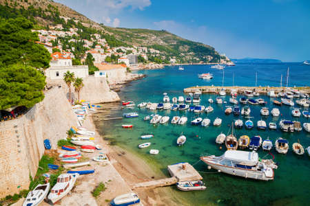 boats and yachts in the Old port of Dubrovnik, Croatiaの写真素材