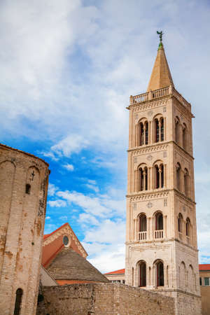 historic medieval bell tower of St Donat's church in Zadar, Croatiaのeditorial素材