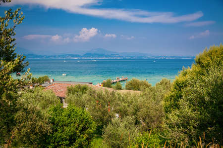 beautiful view of the Lake Garda in Italy from the hill in Sirmioneの写真素材