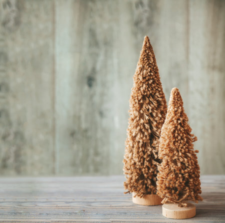Small fiber Christmas trees, zero waste concept with space for text