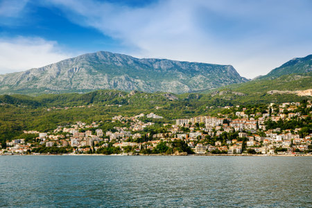 View of the city Herceg Novi located on the coast of Boka Kotor bay, Adriatic sea, Montenegroの写真素材