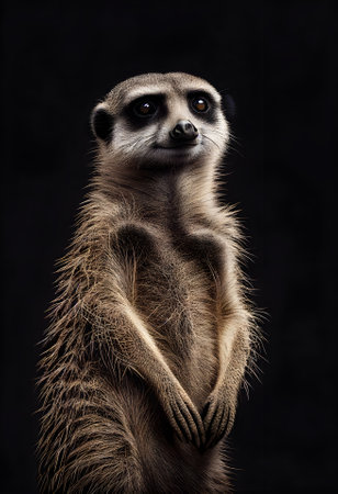 Meerkat on a black background. Generated AI content.の素材