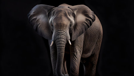 Big elephant on a black background. Generated AI content.の素材