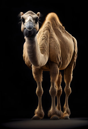 Humped camel on a black background. Generated AI content.の素材