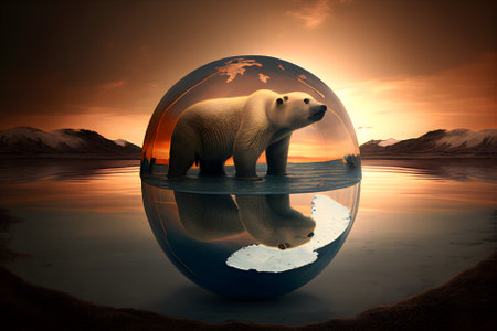 Polar bear and a global warming concept illustration. Concept of climate change. Generated AI content.の素材