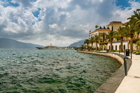 Beautiful view of the embankment of Tivat, Montenegroの写真素材
